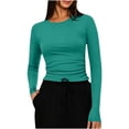 thumbnail image 2 of Akmaiox Long Sleeve Shirts for Women, Solid Color Crew Neck Trendy Going Out Tops, Slim Fitted Base Layer Undershirts Stretchy Basic Tees, 2 of 7