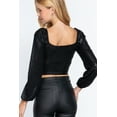 thumbnail image 2 of Global Brand License Long Sleeve Ruched Metallic Knit Top, Black, L, 2 of 5