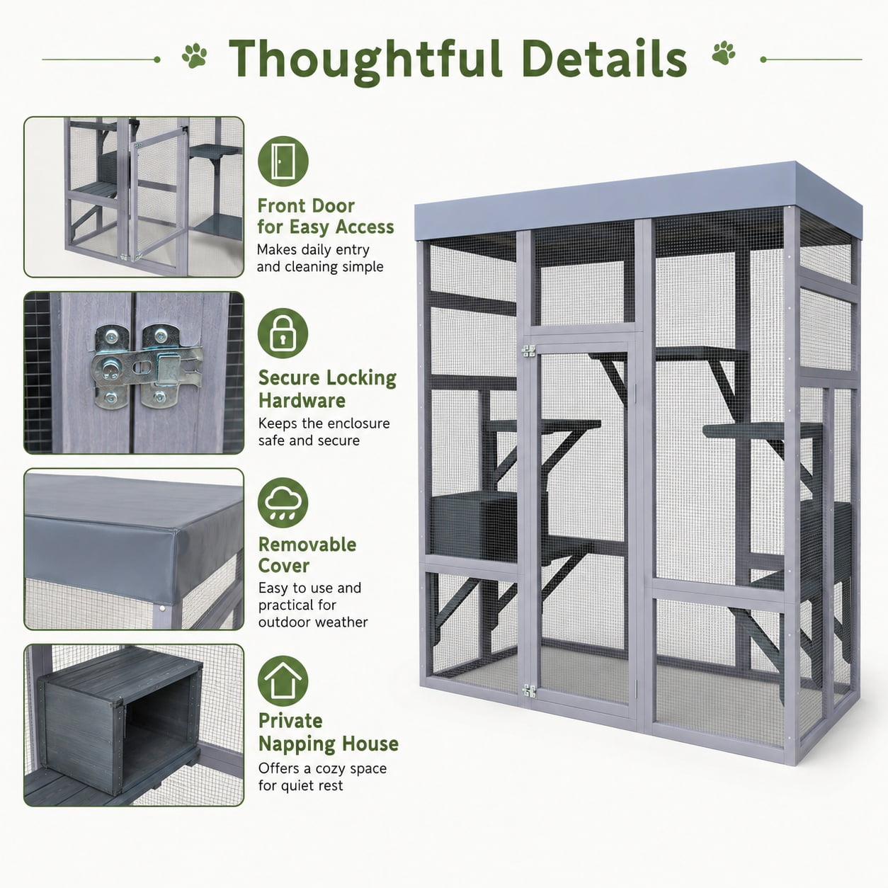 Aukfa 70"H Wooden Outdoor Cat Catio with Waterproof Roof, Large Cat Enclosure for Multiple Cats,Gray