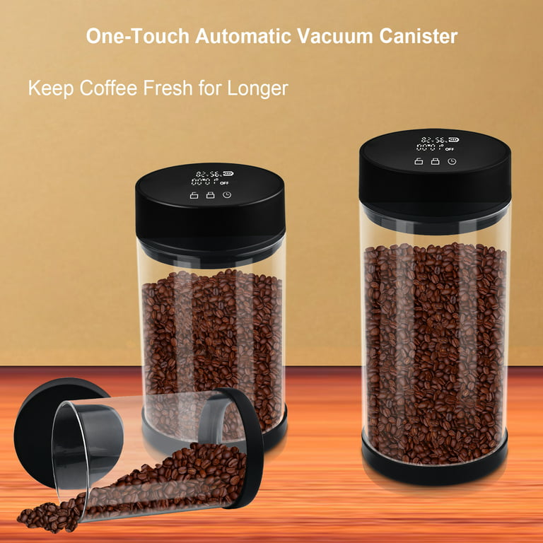 16oz/1350ml Auto Airtight Coffee Canister, Coffee & Food Electric Vacuum  Jars with Intelligent Leak Prevention System, Temperature, Humidity LCD  Display,Date-Tracker 