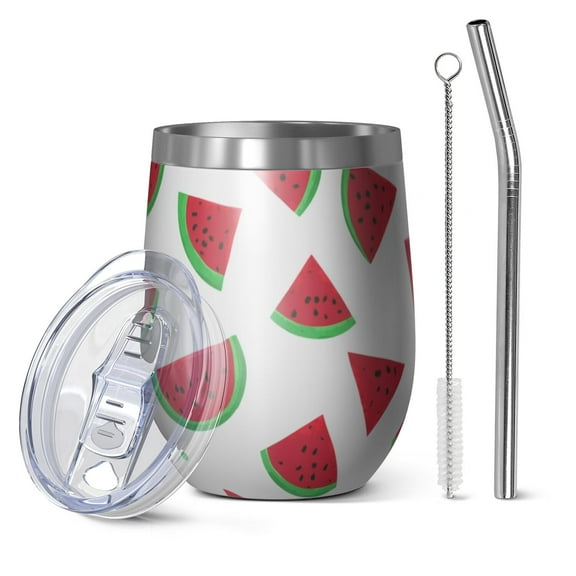 12oz Stainless Steel Insulated Wine Tumbler with Lid and Straw – Double Wall Vacuum Mug for Hot & Cold Drinks, 304 Steel Interior, Sweat-Free Design