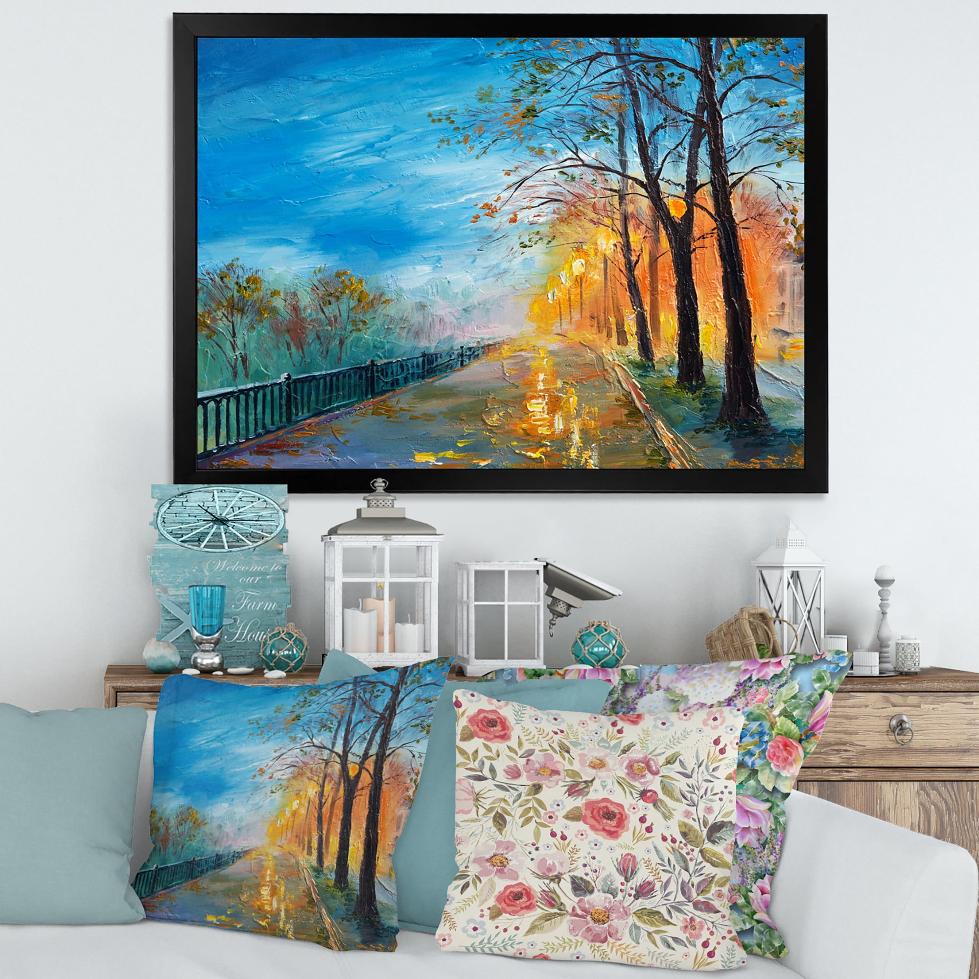 Designart 'Autumn Road in Evening' Traditional Framed Art Print