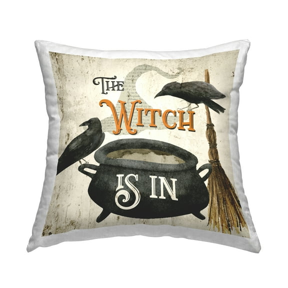 Stupell Industries Spooky Witch Is In Decorative Printed Throw Pillow, 18 x 18