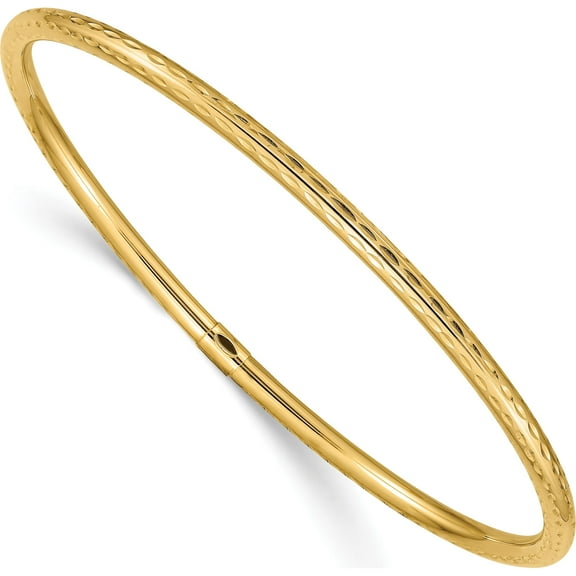 10K Yellow Gold 3Mm Diamond-Cut Tube Slip-On Bangle (Width 3) - Jbsp