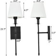 thumbnail image 3 of Ileading Slim Wall Sconces Set of 2 White Fabric Shade Wall Sconce Hardwired Indoor Wall Light Column Stand Bedroom Wall Lamp Bathroom Vanity Light Fixture, Black, 3 of 14