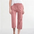 thumbnail image 5 of Capris Womens Cotton Linen Knee Length Elastic Waist Drawstring Bermuda Shorts Casual Beach Shorts with Pockets, Watermelon Red 21" Inseam 2XL, 5 of 7