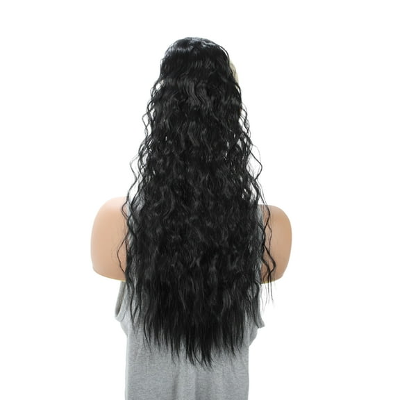 Unique Bargains 1 Pc Corn Curly Ponytail Long Hair Hair Extensions High Temperature Fiber 22IN Hair Extension Tape Natural Black for Women