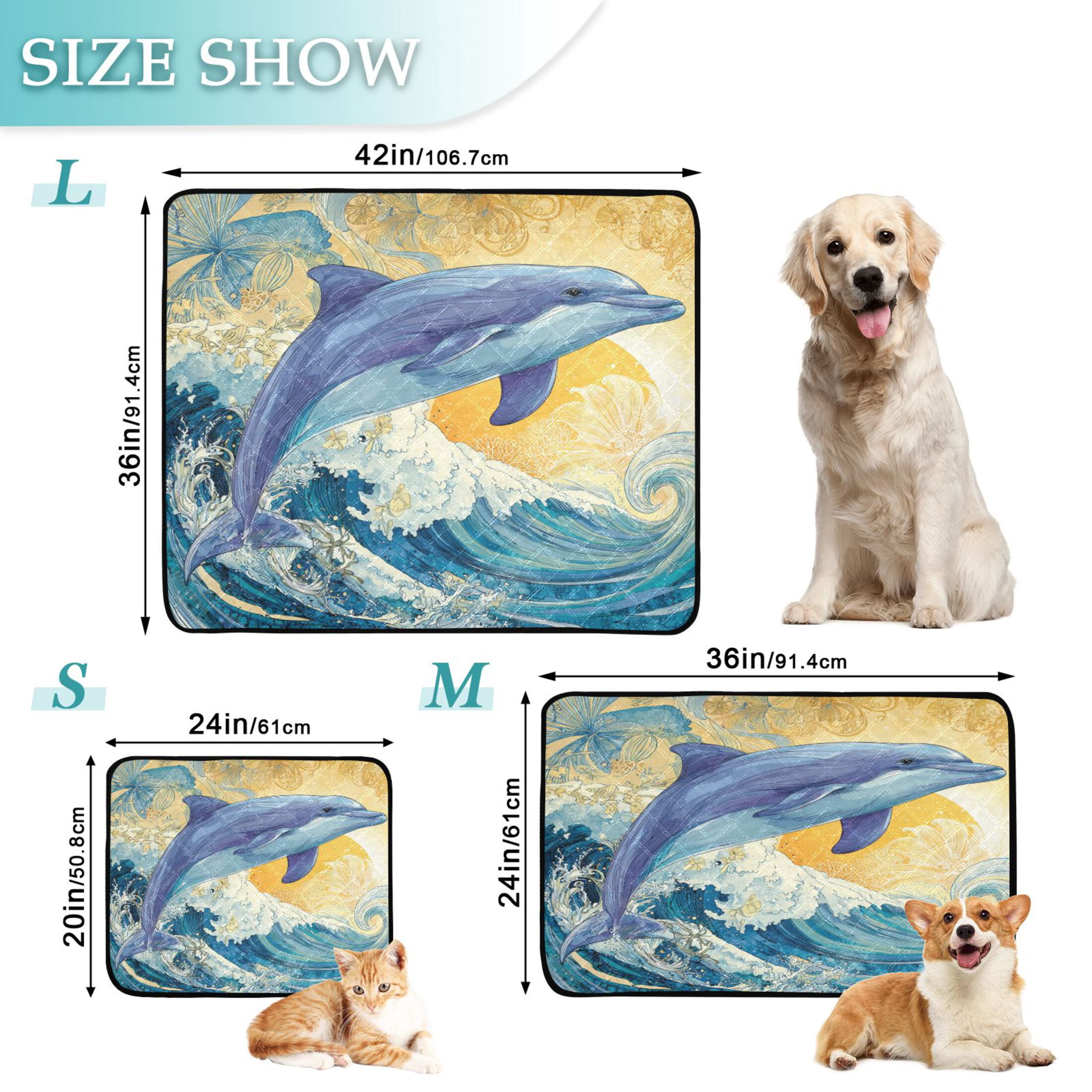 Qxltty Blue Dolphin Cat litter Pads Pet Set of 3 Diaper Mats Center Anti-leakage Layer Absorbent Soft and Comfortable