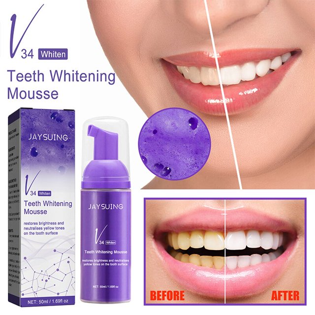 Mousse de limpieza dental V34, prensa embotellada púrpura, pasta de dientes, refresca el aliento, blanquea las manchas de los dientes, eliminación de manchas, limpieza dental