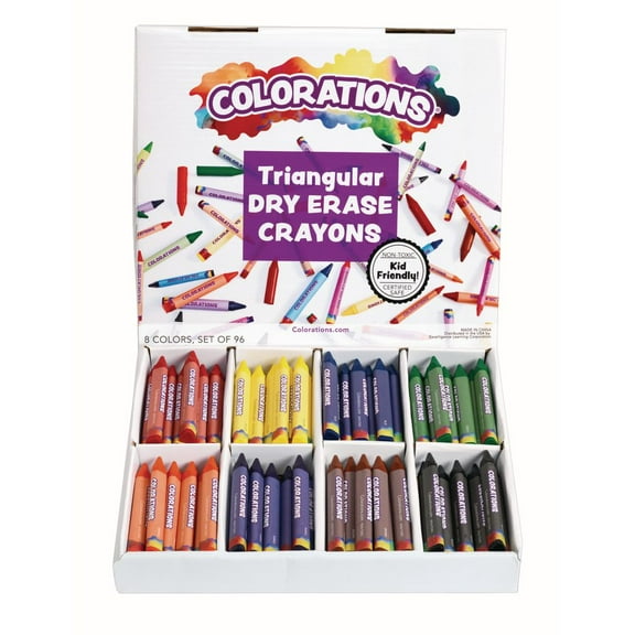 Colorations Non-Roll Dry-Erase Crayon Classroom Value Pack - Set of 96