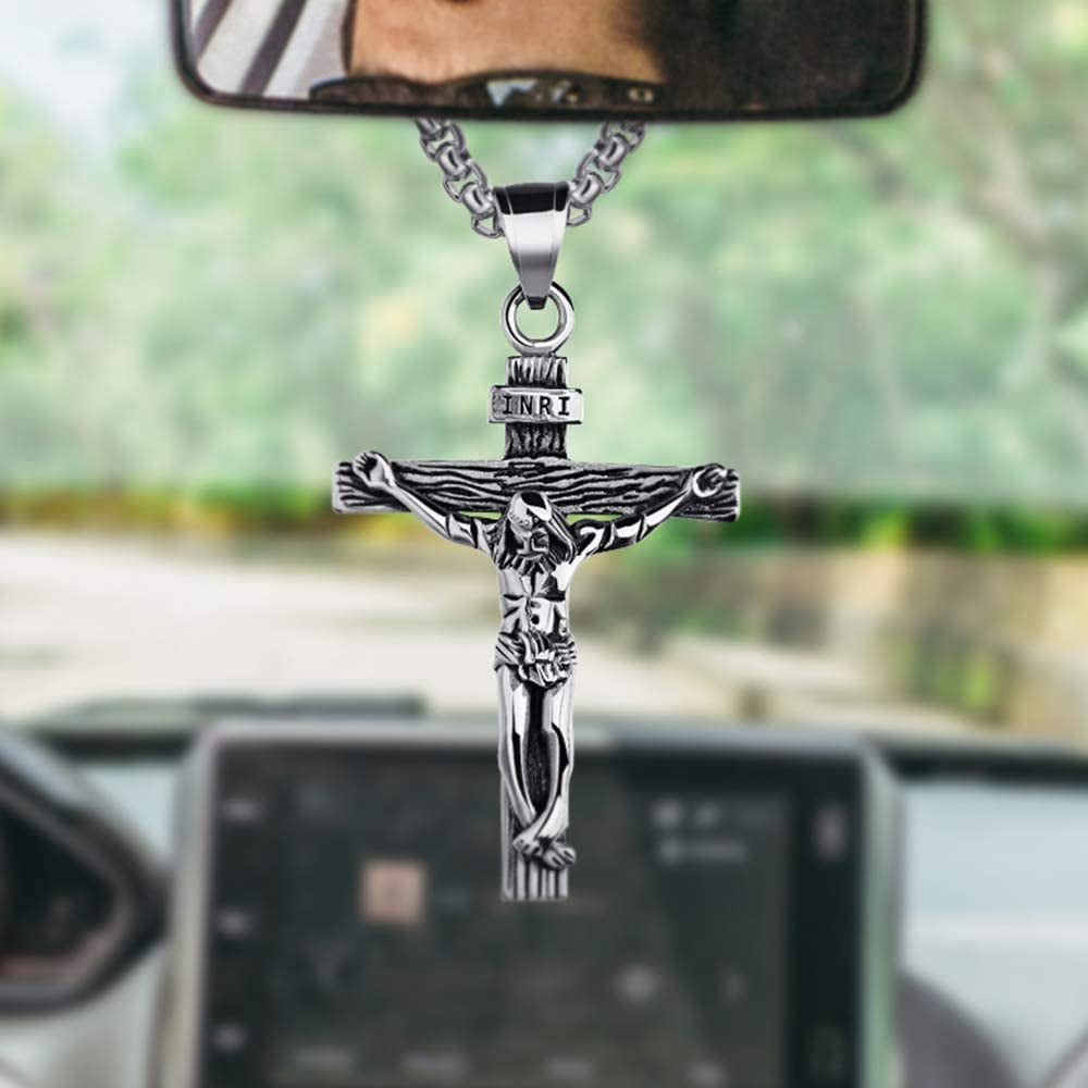 Metal Black Cross Rear View Mirror Car Pendant Charms Ornaments Hanging Decor 