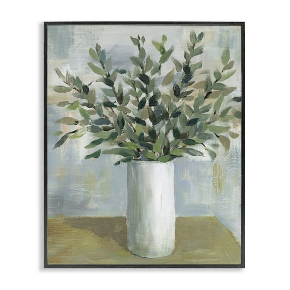 Stupell Industries Leafy Green Plant Vase Plants & Flowers Painting Black Framed Art Print Wall Art, 11 x 14