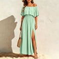thumbnail image 4 of HONHUZH Womens Wedding Guest Dresses Plus Size Off the Shoulder Solid Color Chiffon High Waist Evening Dress, 4 of 8
