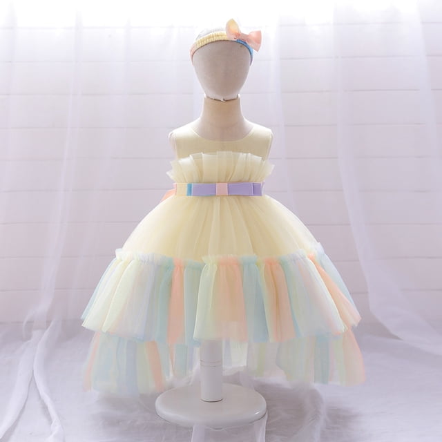 Vestido de niña Vestido de princesa Vestido de bebé de un año Vestido de niña de flores Vestido de niña con lazo de malla