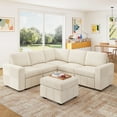 thumbnail image 2 of Marrber Beige L-Shaped Modular Sectional Sleeper with Pull-Out Sofa Bed and Storage Ottoman Corduroy Cloud Couch for Living Room, 2 of 10