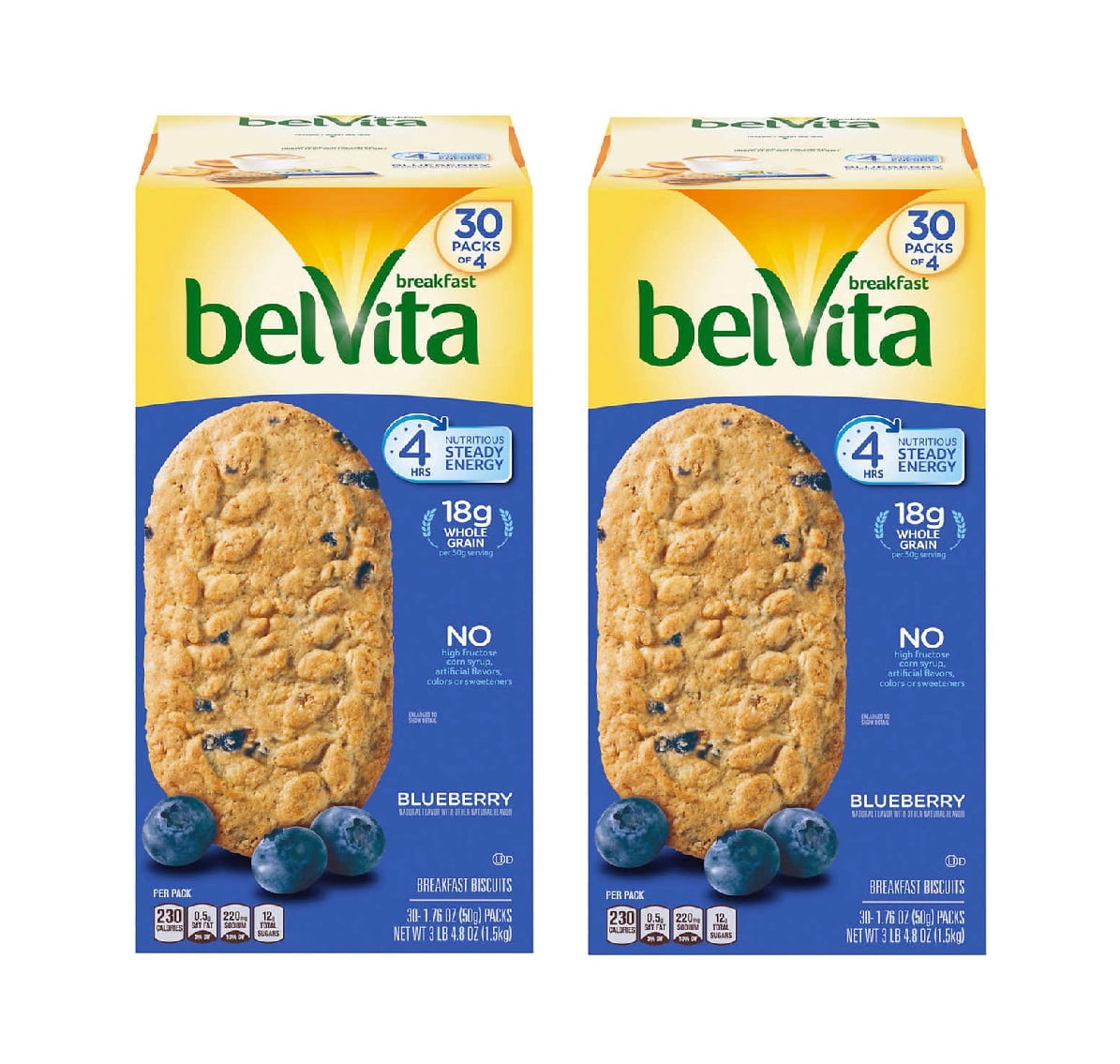 belVita Breakfast Biscuit, Blueberry, 1.76 oz, 30 ct 2PK