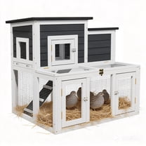 Large Outdoor Wooden Quail Cage Rabbit Hutch Chicken Coop with Run & Ramp，2 Tier