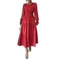 thumbnail image 2 of Autumn Women'S Long Sleeve Ruffled Round Neck Layered Flowing Wedding Guest Maxi Dress Rust Red XL, 2 of 7