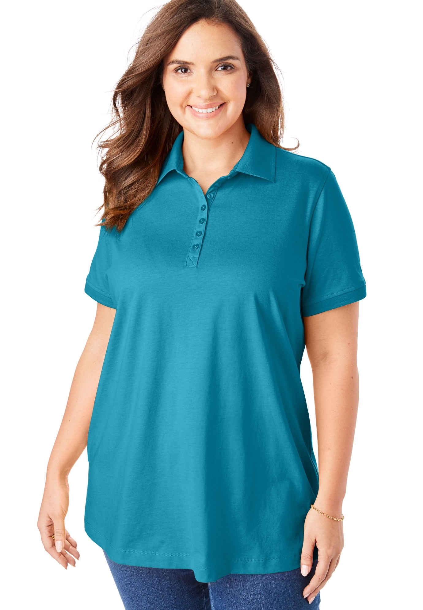 Woman Within Womens Plus Size Perfect Printed Polo Shirt 