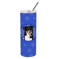 Carolines Treasures WDK1003TBL20 Australian Shepherd Black Tricolor Design3  Stainless Steel 20 oz Skinny Tumbler Blue