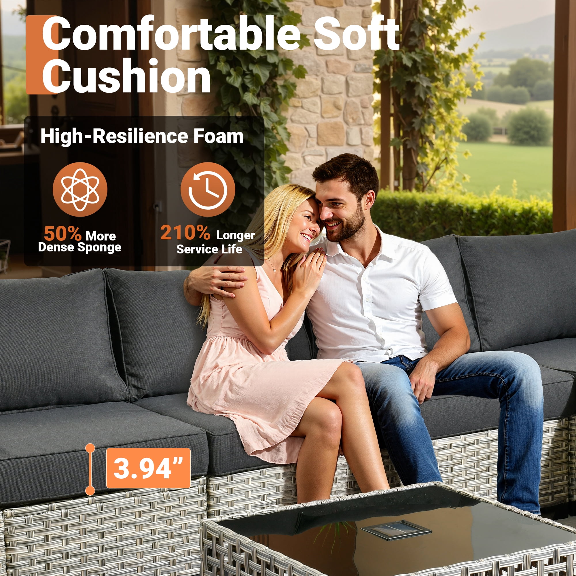 Vcatnet 10 Pieces Outdoor Conversation Set with Swivel Chairs Patio Sectional Sofa with Fire Pit and Coffee Table Black