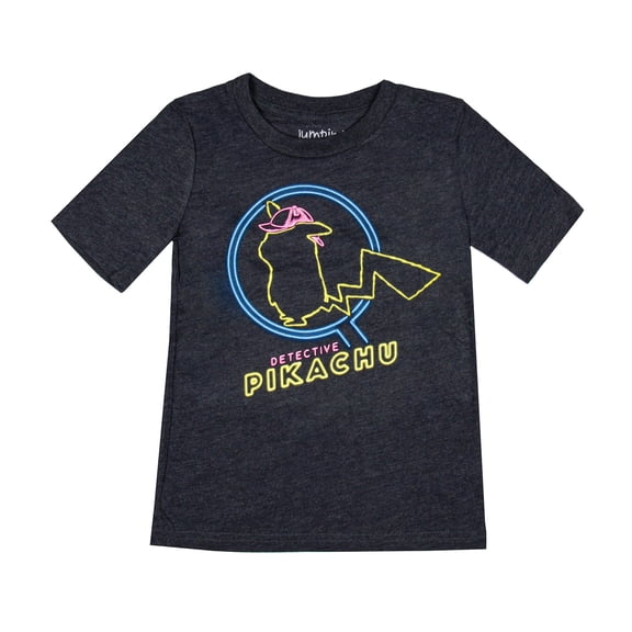 Pokemon Boys' Detective Pikachu Neon Sign Design Collectible T-Shirt, 7 Kids