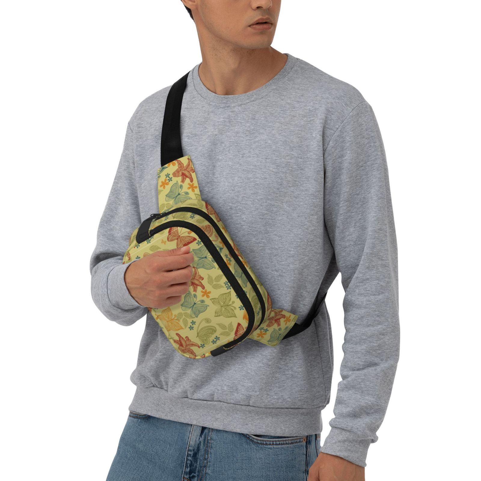 Picia Floral with Butterflies Print Square Double-Layer Waist Bag Mini Adjustable Waist Belt Bag Exercise Running Travel Hiking
