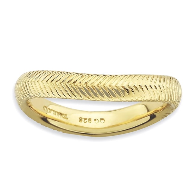 925 Sterling Silver Gold Plate Wave Stackable Ring Curved