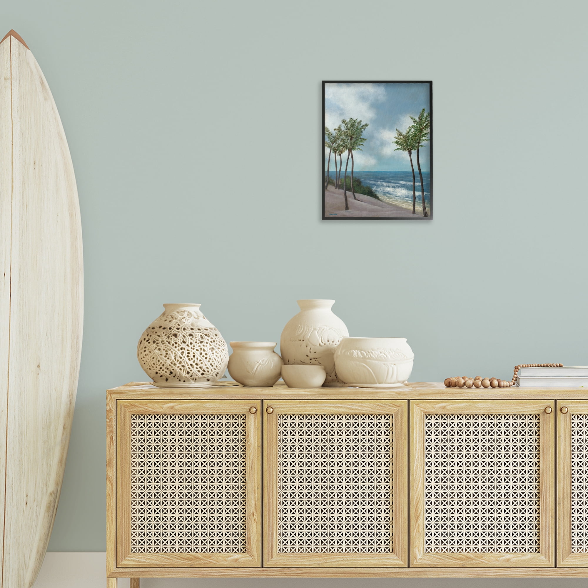 Stupell Industries Tropical Crashing Waves Landscape Painting Black Framed Art Print Wall Art, 16 x 20