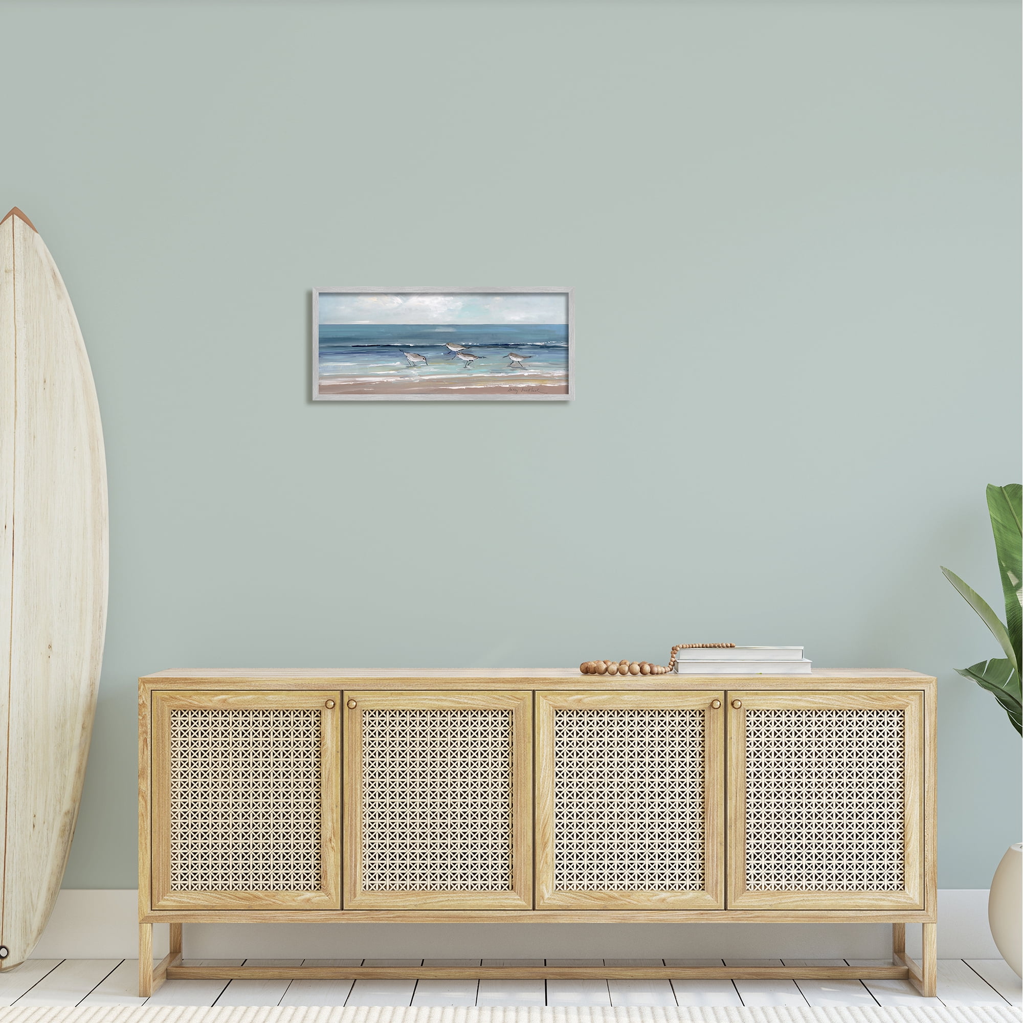Stupell Industries Sandpipers Birds Cloudy Sky Beach Shore Painting, 24 x 10, Design by Sally Swatland