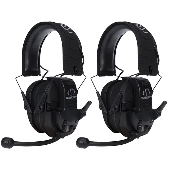 Walker's Razor Slim Low Profile Electronic Ear Muffs Black with Free Walkie Talkie 2PK