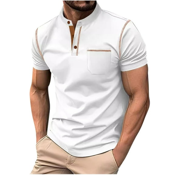yillto Men's Casual Shirts Classic Button Basic Short Sleeve Shirt Solid Color Cotton Tees Tops
