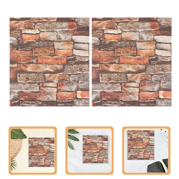 LOLIPPYY 10Pcs Self Adhesive Kitchen Tiles Brown 3D Rock Simulated Wall Panels Easy Installation