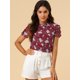 thumbnail image 3 of Blusa floral de Gasa Allegra K con Ojo de Cerradura en la Espalda de manga Corta con volantes rojo S, 3 of 6