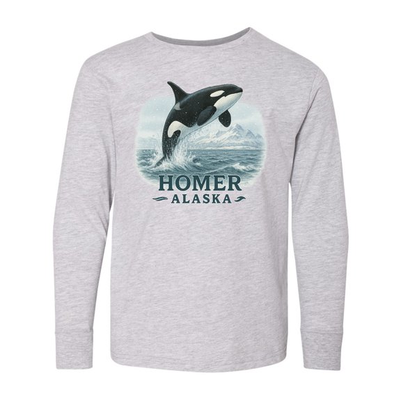 Inktastic Orca Whale Jumping Homer Alaska Scenic Long Sleeve Youth T-Shirt