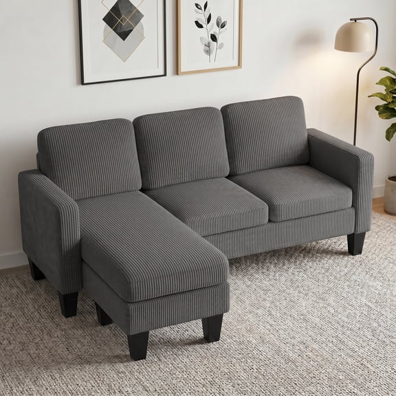 HOMCOM 73" Sectional Sofa, L Shaped Couch with Reversible Chaise or Ottoman, Dark Gray