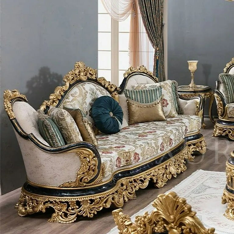 Royal classic turkish style sofa furniture Luxury living room hand carved sofa chairs set Walmart