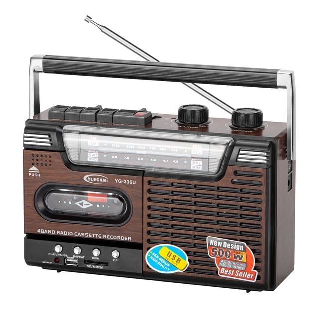 Radiocasete AM/FM MP3 SD USB 220 V con batería Vintage