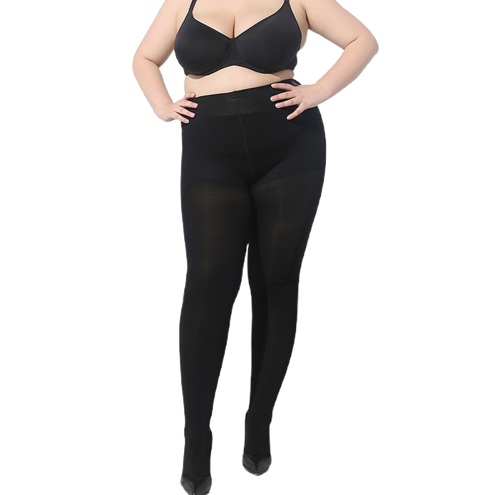 HOTYA Womens Plus Size Opaque Black Tights with Wide Elastic