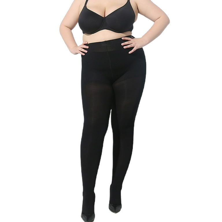 OOKWE Women Plus Size Opaque Black Tights with Wide Waistband 80D