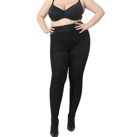 

XINYTEC Women Plus Size Opaque Black Tights with Wide Waistband 80D Shaping Pantyhose