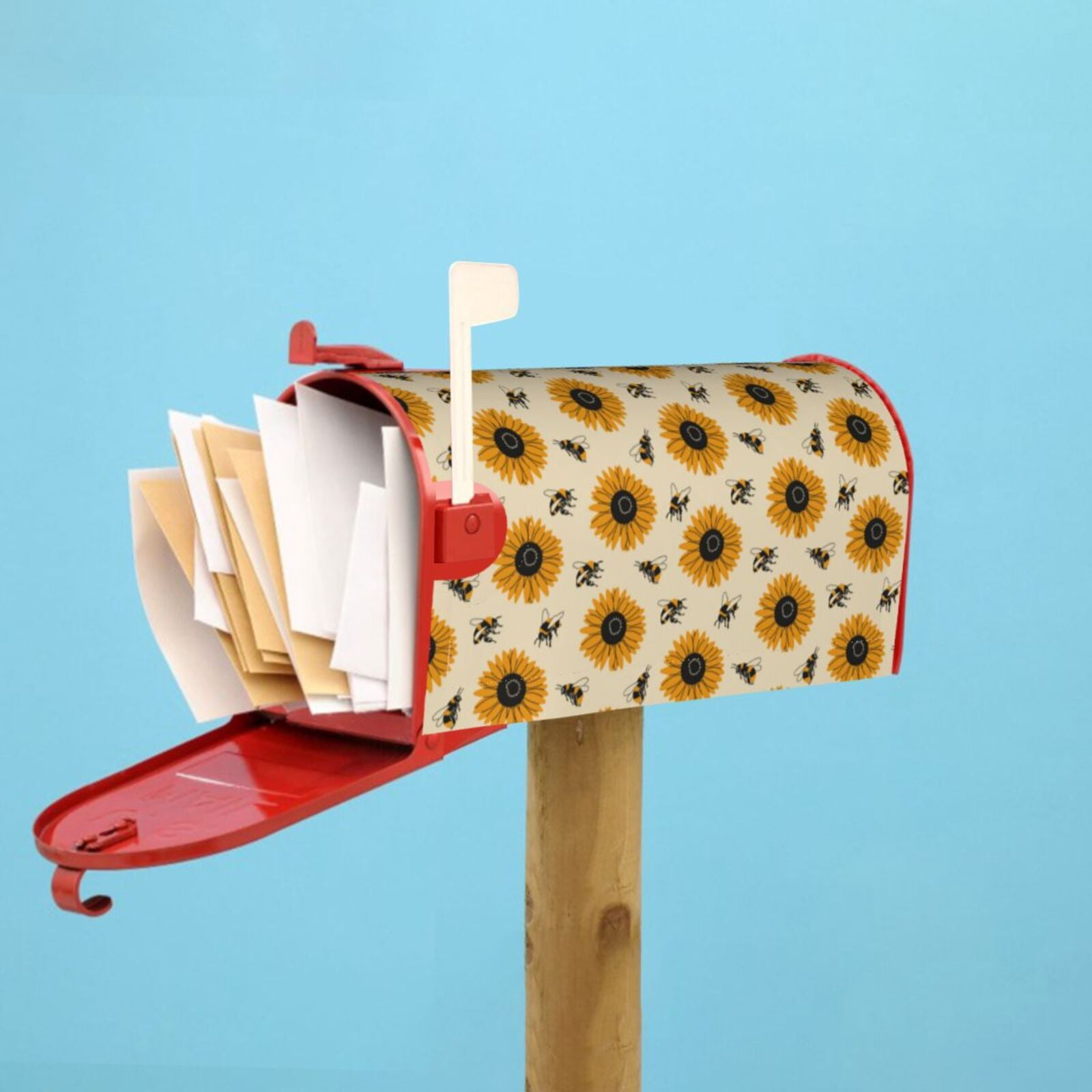 Xecao Sunflowers And Bee for Mailbox Cover with Magnetic Strips, Waterproof and Sunscreen, Adds a Decorative Touch to Your Garden Yard.