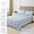 thumbnail image 3 of Viviland Floral 4-Piece Microfiber Bed Sheet Set, Queen – Deep Pocket Blue Flower Pattern, 3 of 7