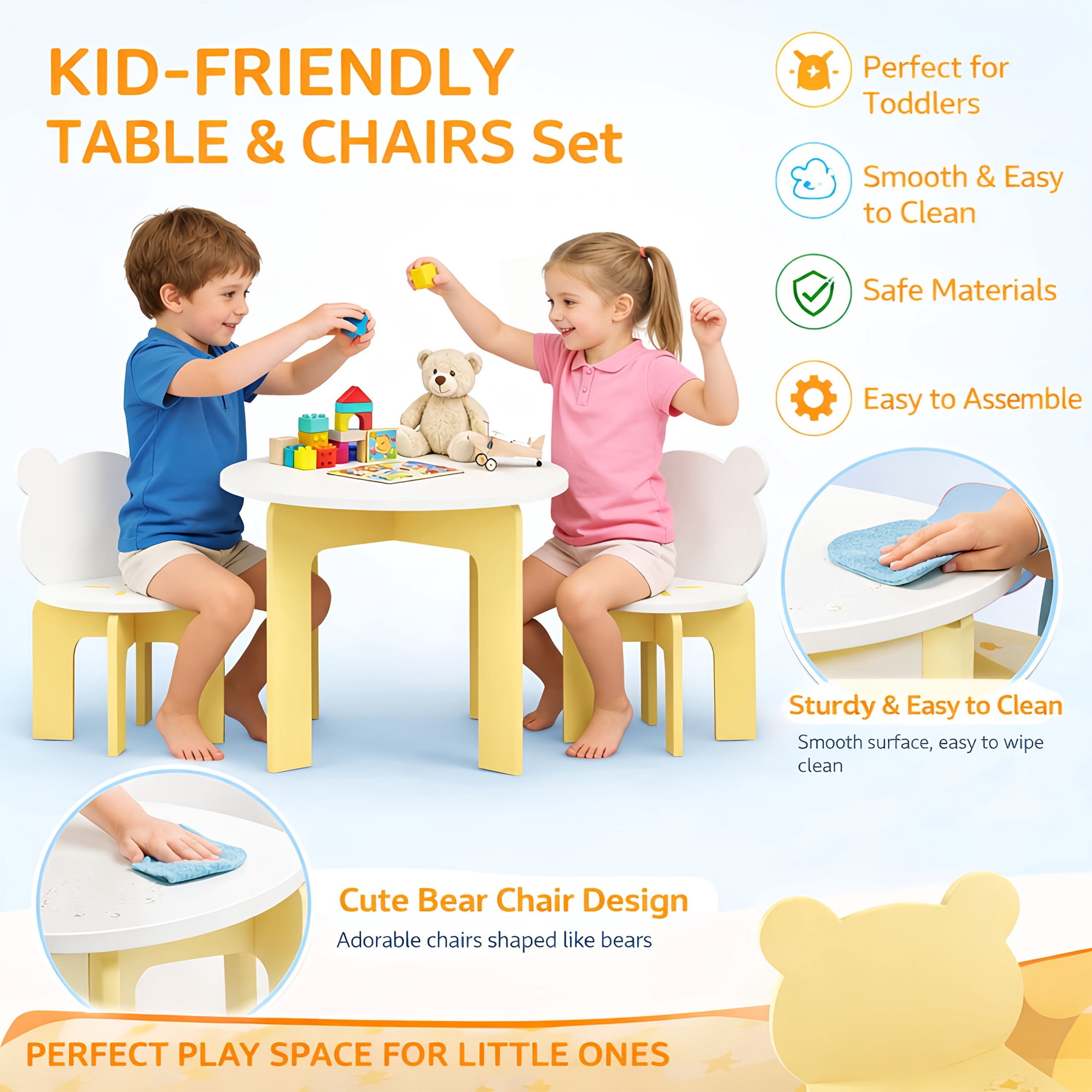 Innovation Works Kids Table and Chair Set,3-Piece Toddler Table with 2 Chairs,Sturdy Wooden Activity Table Set for Study,Drawing,Playing,Reading