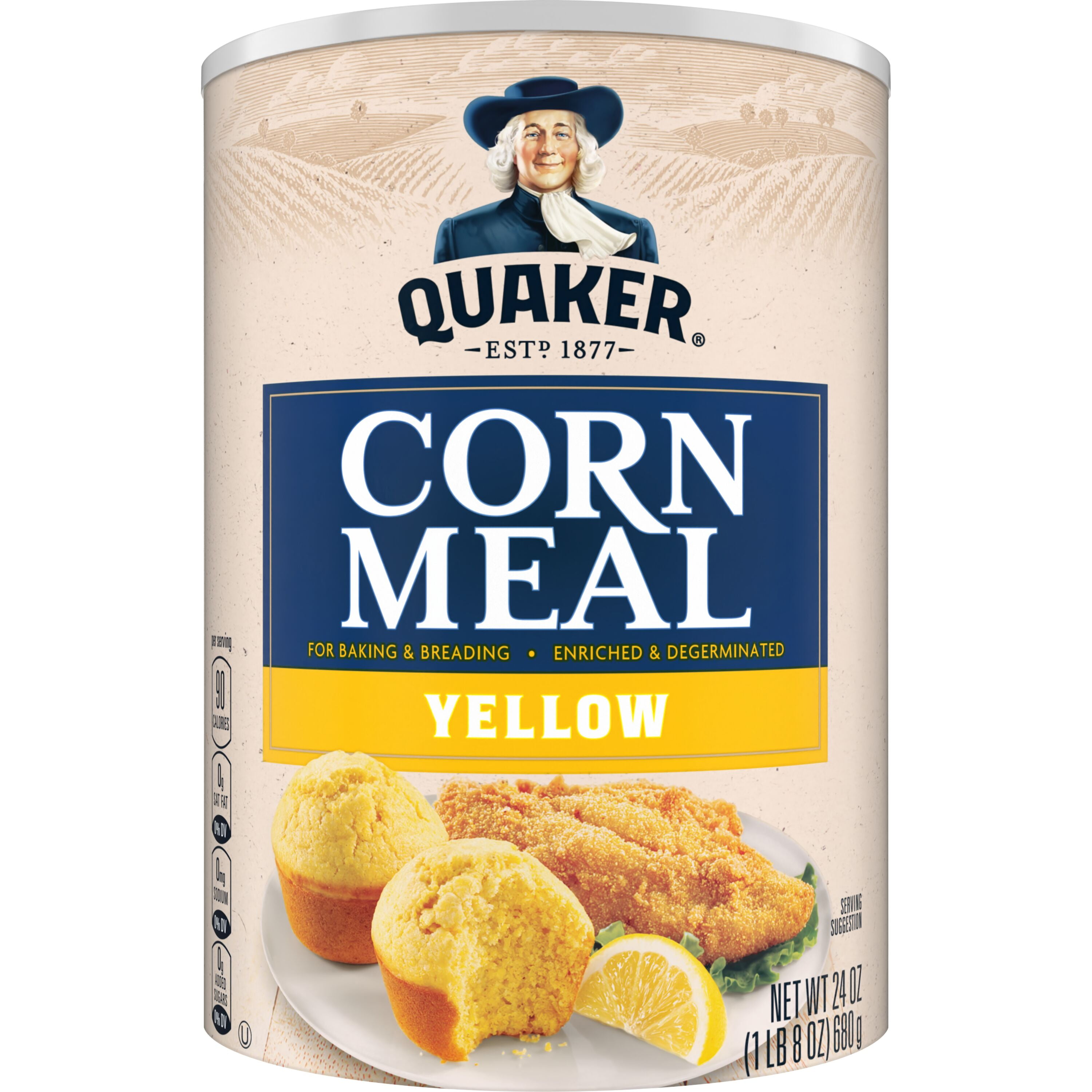 (12 pack) Quaker Yellow Enriched and Degerminated Corn Meal, 24 oz. Canister