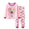 thumbnail image 3 of 2pcs Girls Casual Cartoon Unicorn Print Crew Neck Pink Cotton Pajama Sets, 3 of 5