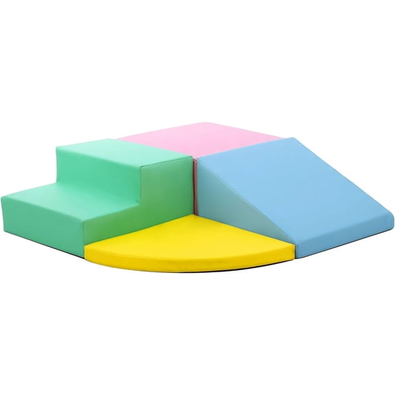 4 Piece Foam Climbing Playset - Modular Soft Climber Blocks for Crawling Sliding and Activity Training - Colorful Design