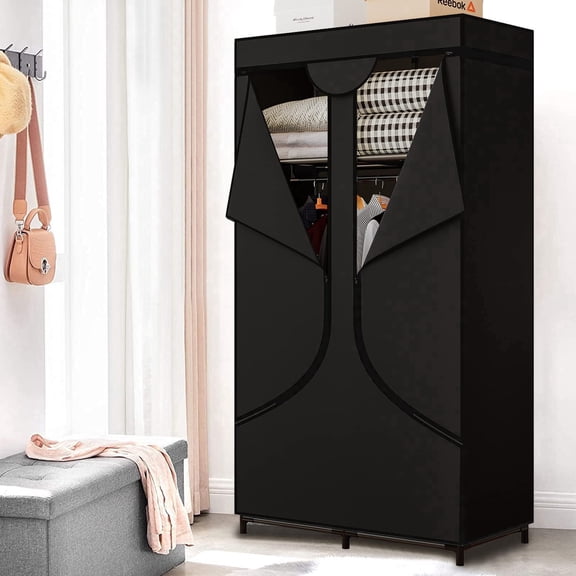 Portable Wardrobe Closet with Dustproof Non-Woven Fabric 34 Inch Clothes Hanging Rack for Bedroom