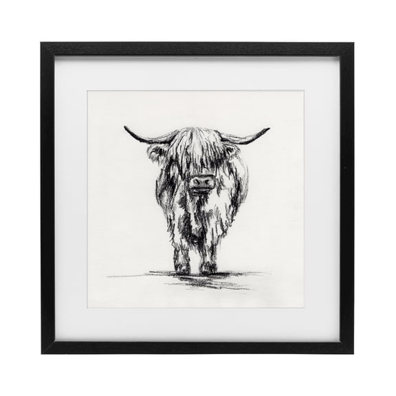 Stupell Industries Highland Cow in Charcoal Black Framed Print Under Glass, design by Leah Noel Art
