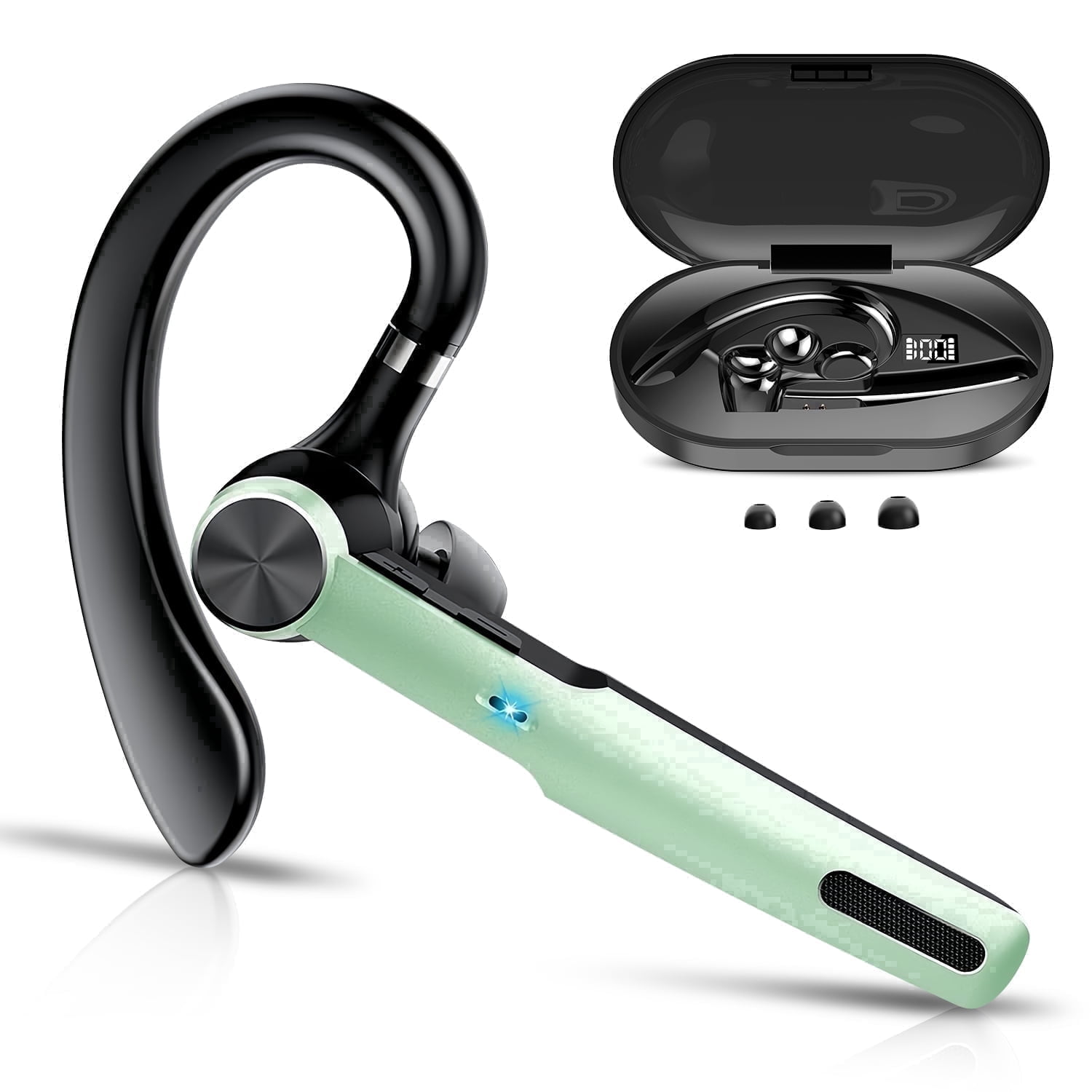 Bluetooth Headset, Single-Ear Bluetooth Earpiece with ENC Mic with HiFi Stereo Sound, 72 Hours Talking Time Wireless Headset V5.3 with 400mAh Charging Case for iOS Android Cell Phones, Black